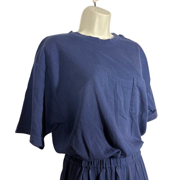 Eddie Bauer Y2K Heavy Knit Jersey Dress 2005 Midi Pocket Tee Navy Blue - L - Picture 3 of 10